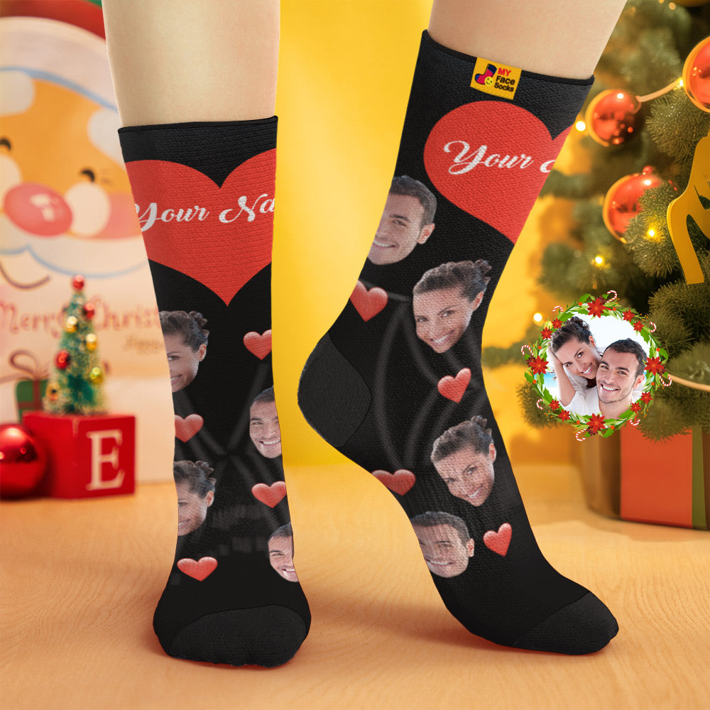 Christmas Gifts , 3D Preview Custom Face Socks Add Pictures and Name - Heart