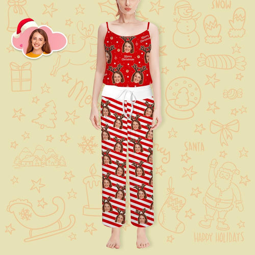Custom Face Pajama Set for Women Merry Christmas Loungewear Set