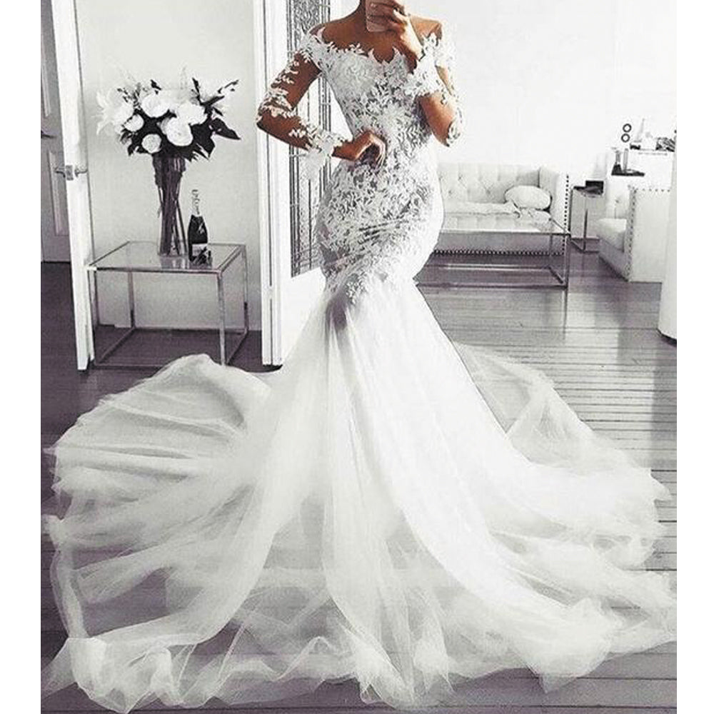 robe de mariee white wedding dresses for bride Lace Applique elegant m ...