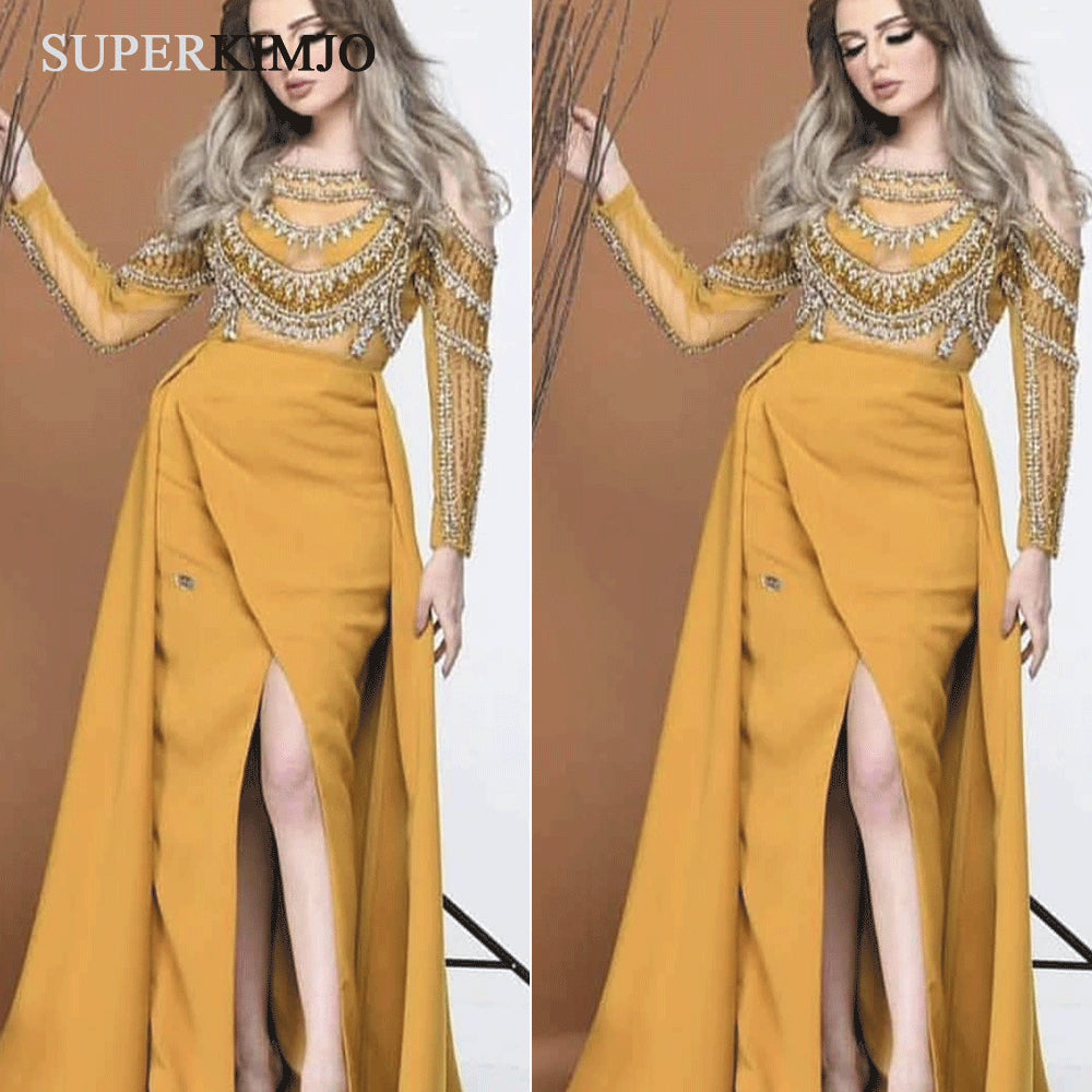 mustard evening dress