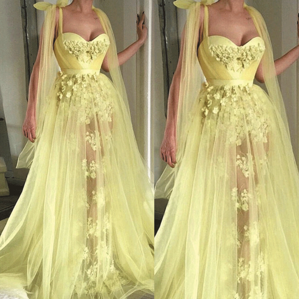 yellow flower prom dress