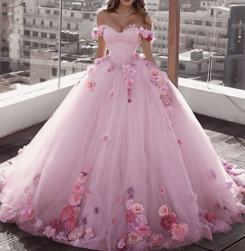 pink wedding dresses ball gown handmade flowers beaded sparkly princes – inspirationalbridal