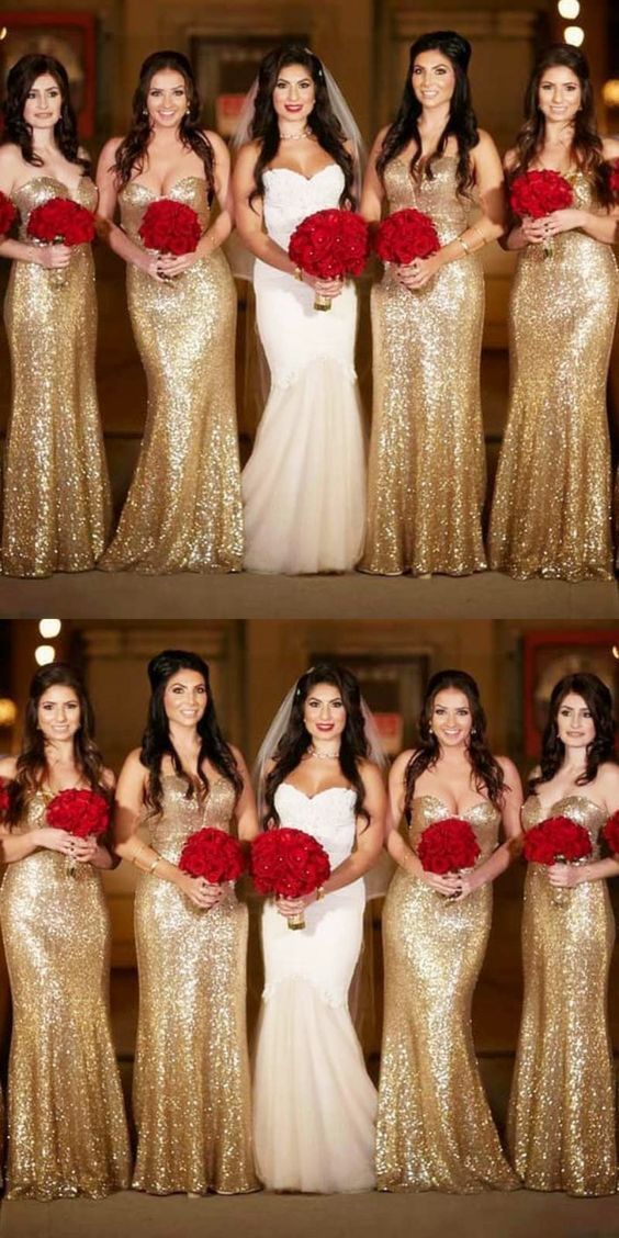 gold sparkly bridesmaid dresses 2020 mermaid sweetheart elegant l – inspirationalbridal