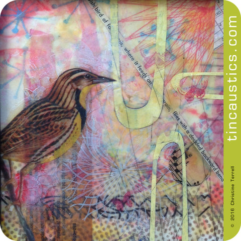 Meadowlark Encaustic collage by Christine Terrell