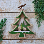 Cargar imagen en el visor de la galería, Large 3D Wood Christmas Tree Ornament with Hand-painted Winter Wonderland Scene
