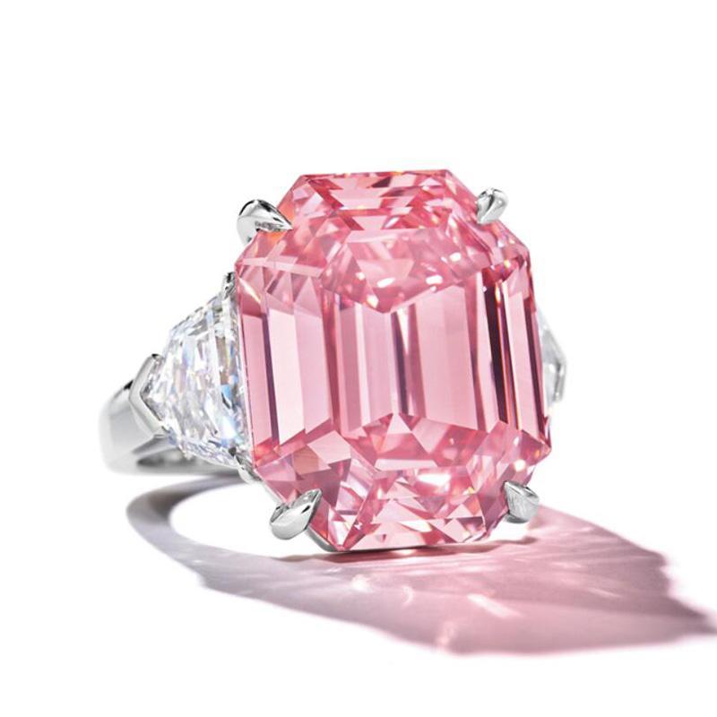 3-Stone Emerald Cut Pink Lab-Created 