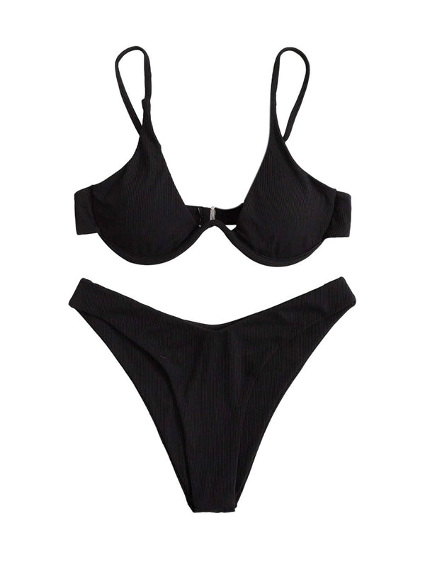 Black bikini straps triangle top and bottom swimwear - Wapas