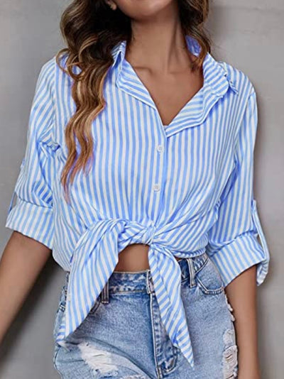 Light blue vertical stripes shirt dress