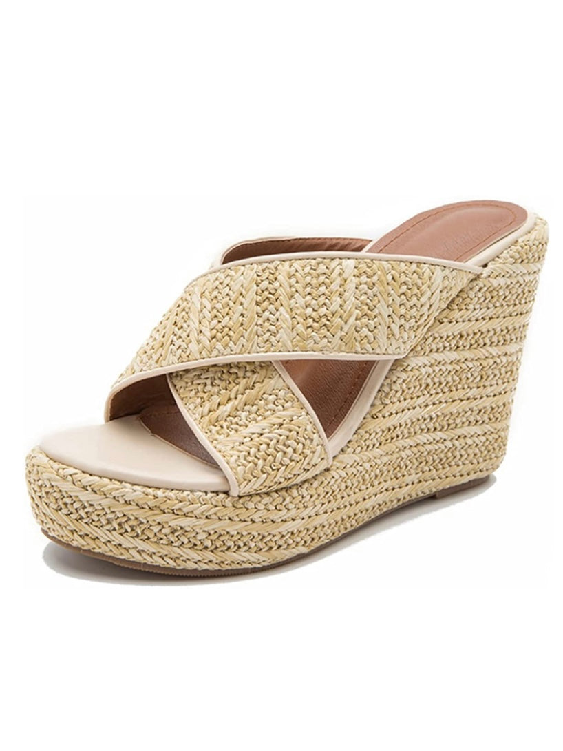 platform straw shoes