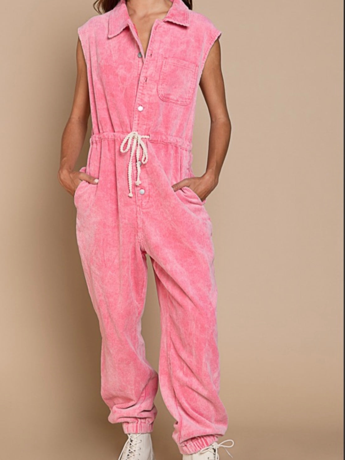 hot pink corduroy jumpsuit