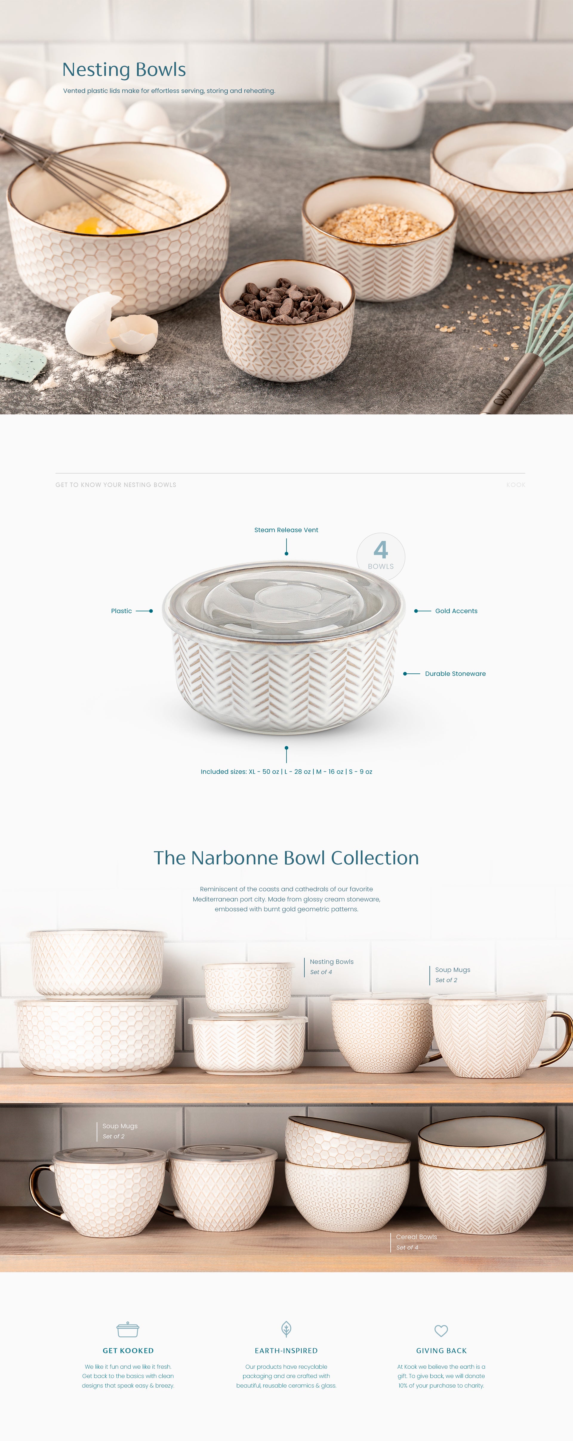 Kitchen Bowl Set with Lids, 50/28/16/9 oz – kook
