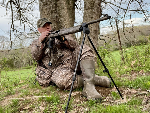 Heath Wood getting setup with his Swagger Stalker QD while turkey hunting. 