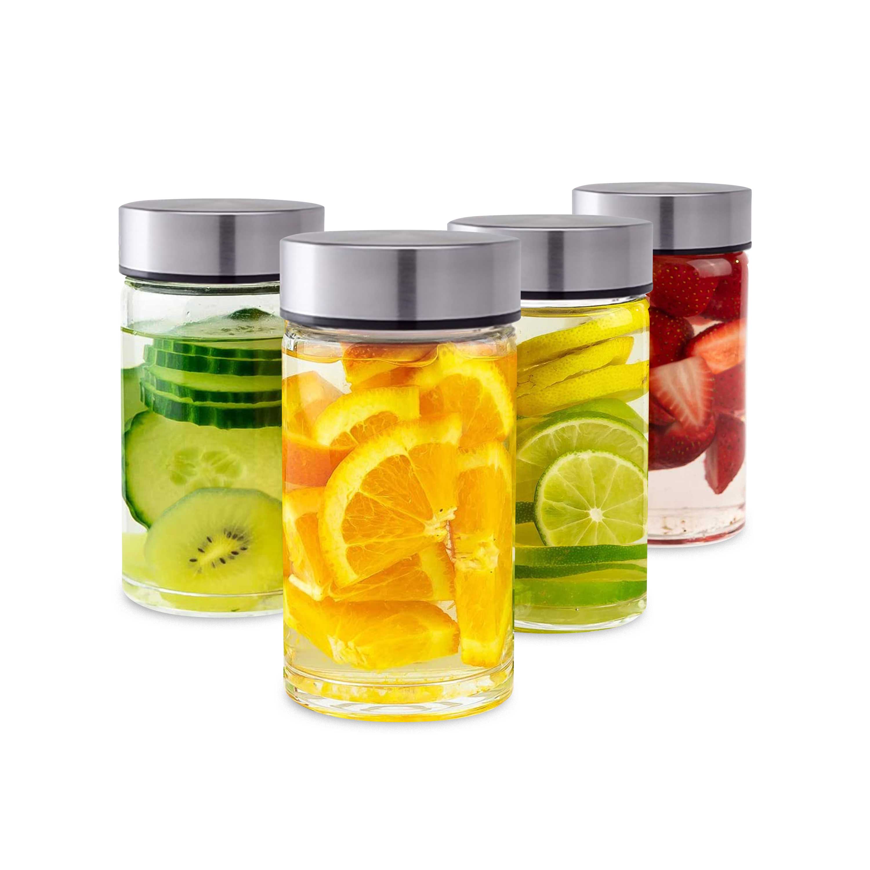 Image of Skinny Series Wide Mouth Glass Bottles Set w/ Stainless Steel Lids, 10 oz