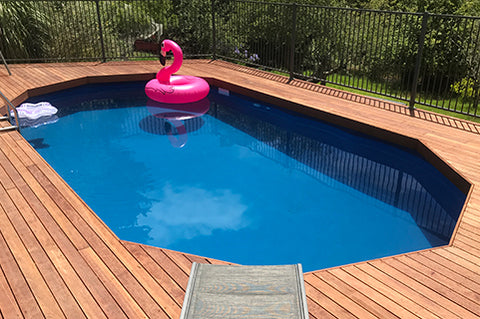 Above ground pool with desk