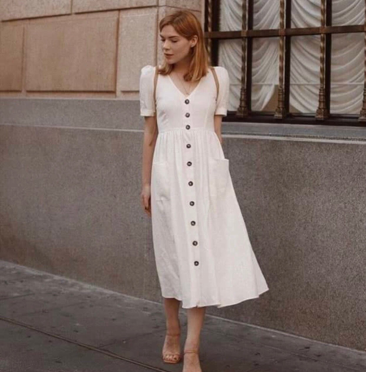 white button dress