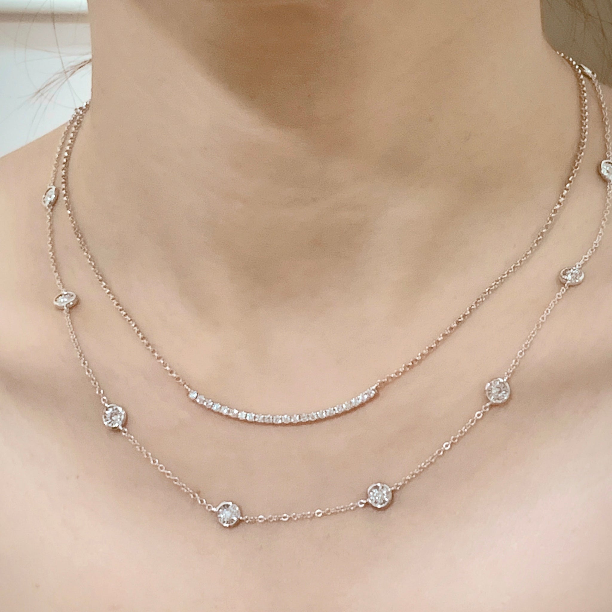 Curved Bar Diamond Necklace - Johnny Jewelry