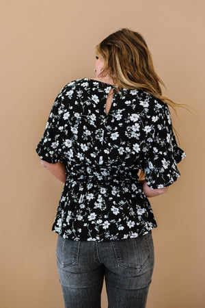 Beginning to Bloom Floral Peplum Blouse (S-3X)-Black-S-[option4]-[option5]-Womens-Clothing-Store-Lmod-Boutique