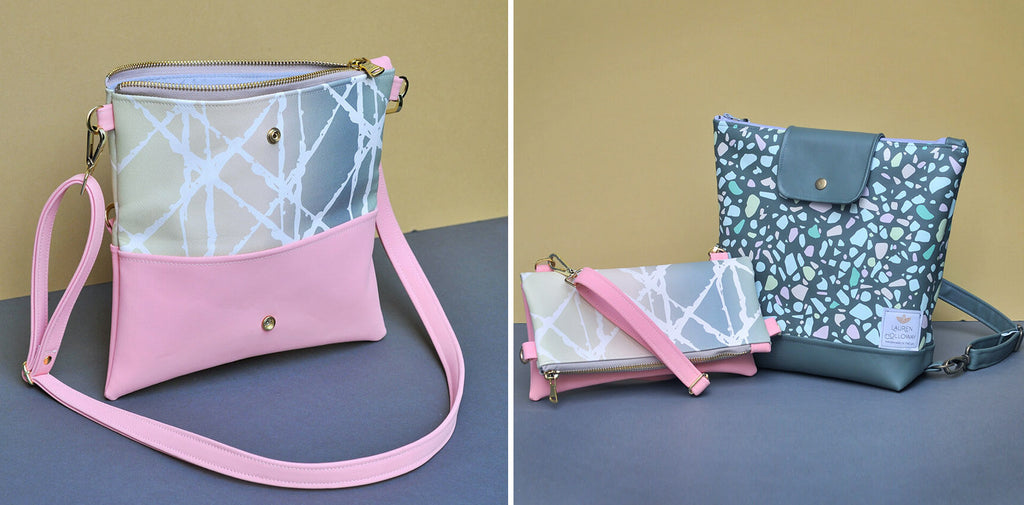 ELeather bag commission, backpack and crossbody bag in Eco Brights collection