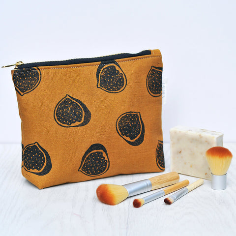 linen make up bag in fig print