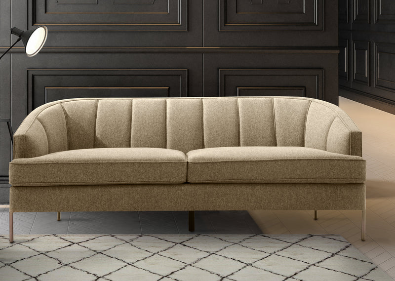 Iconic Home Astoria Sofa Linen-Textured Upholstery Vertical Channel-Quilted Metal Legs - Chic Home Design