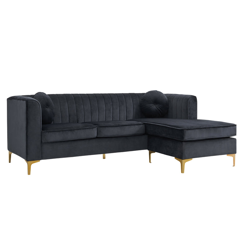 Iconic Home Brasilia Modular Chaise Sectional Sofa Velvet Upholstered Gold Tone Metal Y-Legs - Chic Home Design