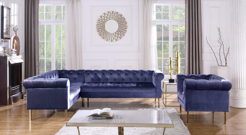 Iconic Home Giovanni Left Facing Velvet Sectional Sofa Gold Tone Legs - Chic Home Design