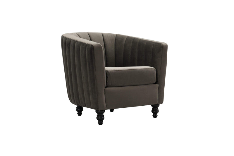 Iconic Home Riviera Accent Chair Velvet Upholstered Channel Quilted Turned Espresso Wood Legs - Chic Home Design