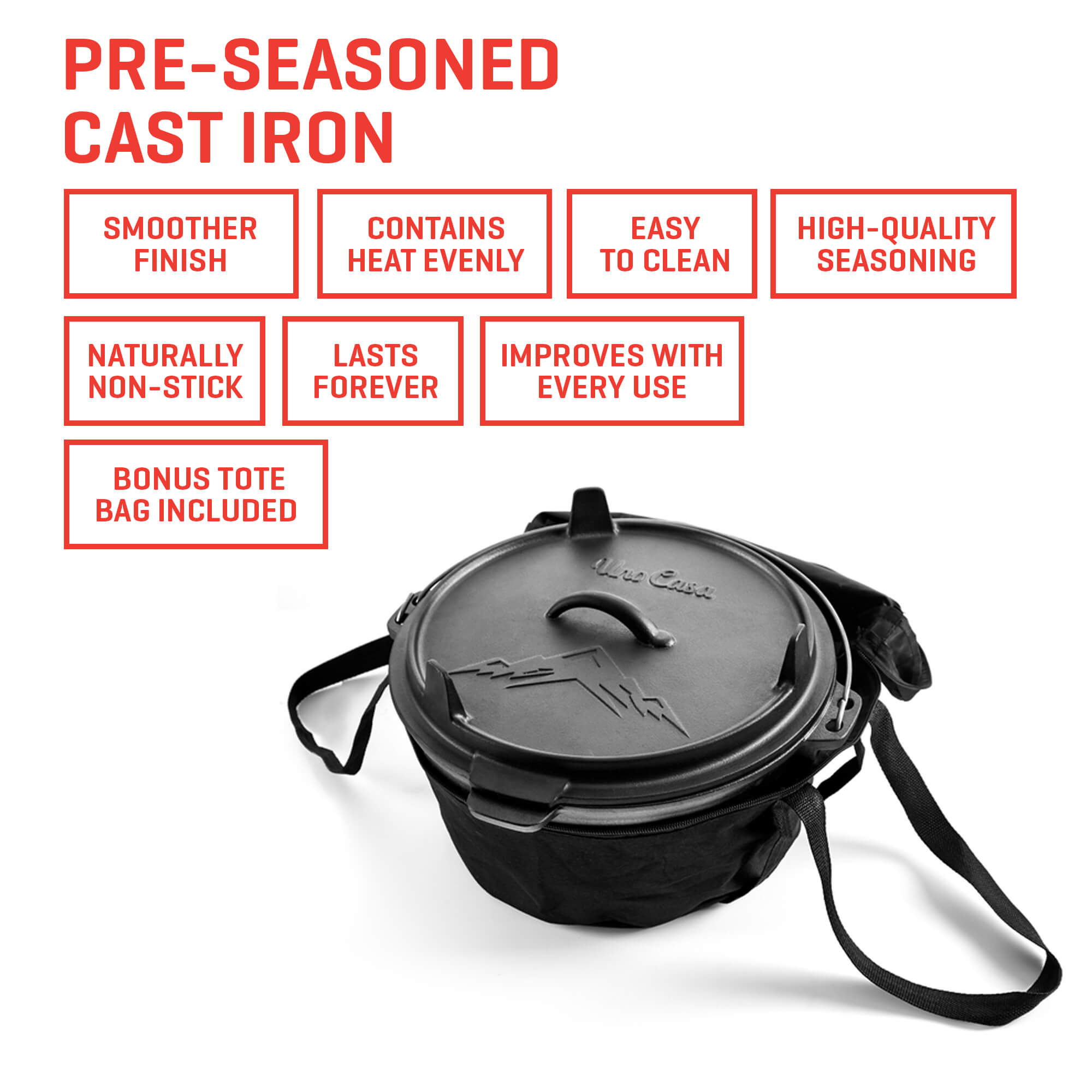 Uno Casa Dutch Oven Pot with Lid Nonstick Cookware Camping