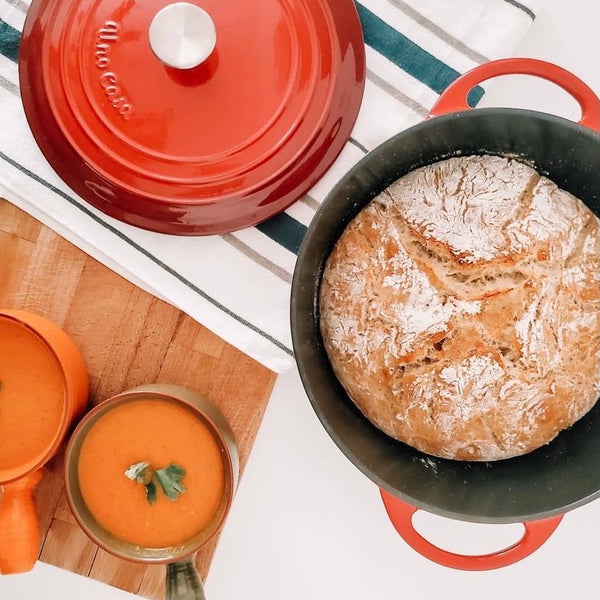 Uno Casa Enameled Cast Iron Dutch Oven with Lid - 6 Quart Enamel Coated  Cookware Pot with Silicone Handles and Mat - Shop - TexasRealFood