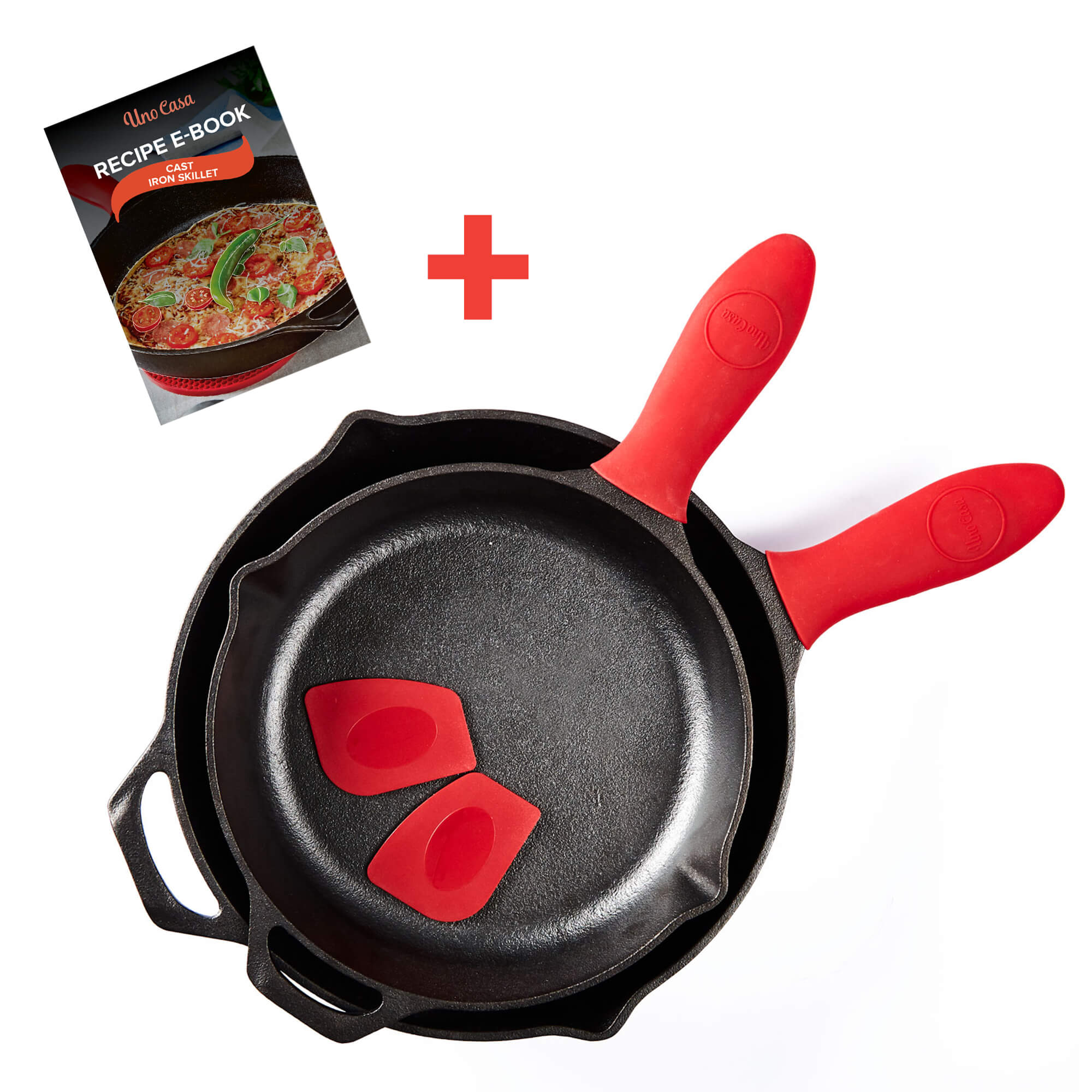 Uno Casa Cast Iron Skillet Set - 2-Piece Set 10 in and 12 in - Pre-Seasoned Cast Iron Frying Pan - Oven Safe