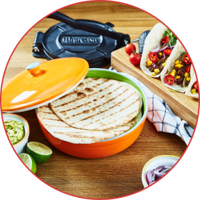 Uno Casa Machine à Tacos en Fonte de 25,4 cm - Appareil pour Quesadillas et  Tortillas, Roti - Papier Sulfurisé en Bonus - Presse Tacos pour Tortilla à  la Farine, Roti, Tawa