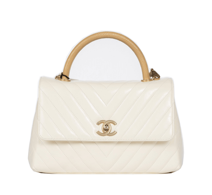 Shop A Chanel Coco Handle Flap Bag Off White Lizard Handle Luxury Parc