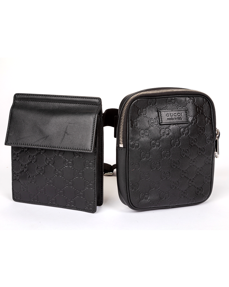 Black GG Monogram Double Pouch 