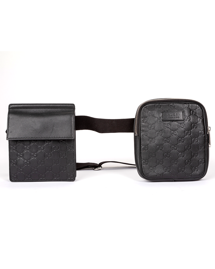 Black GG Monogram Double Pouch 