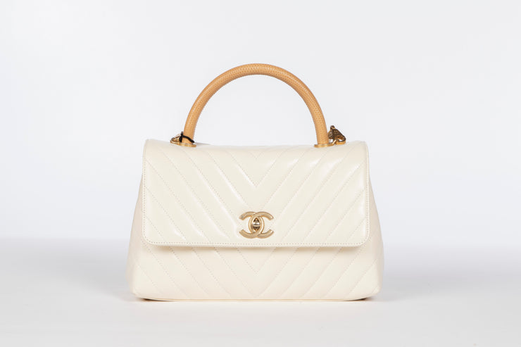 Shop A Chanel Coco Handle Flap Bag Off White Lizard Handle Luxury Parc