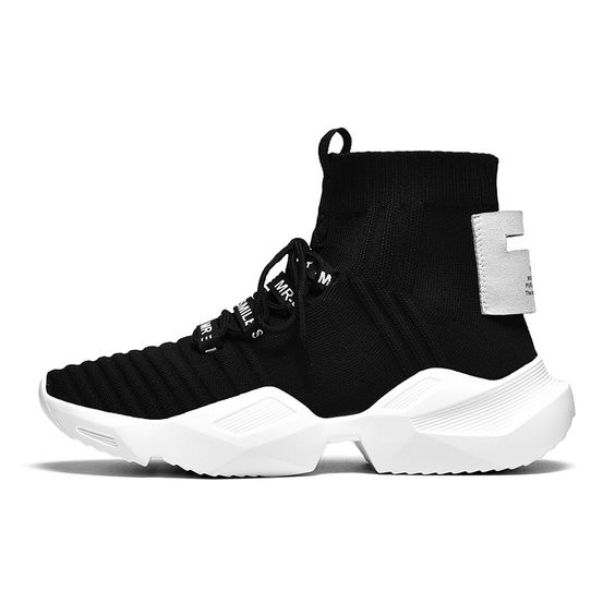 Men's Chic Black/White High Top Sock Sneaker Shoes | Abershoes