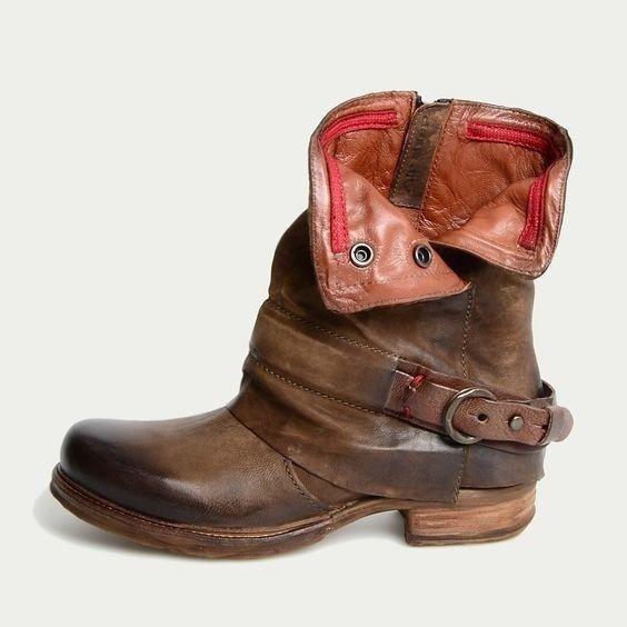 vintage buckle side zipper boots