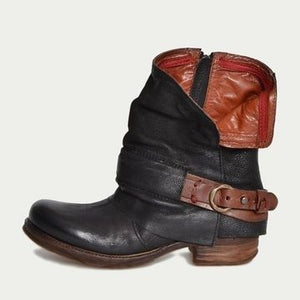 womens vintage buckle side zipper boots