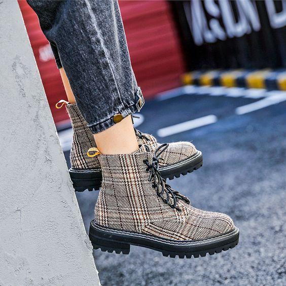 british plaid casual martin boots