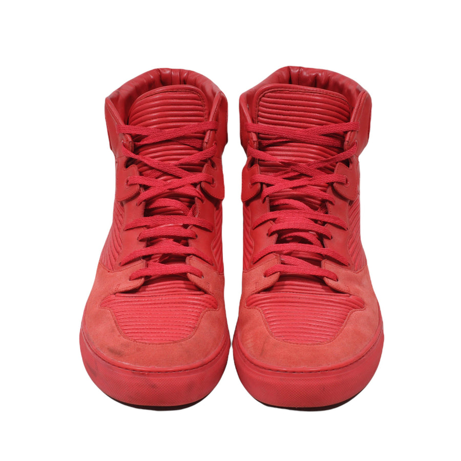 Balenciaga Men's Red Pleated Suede High Sneakers 45 12 THE-ECHELON