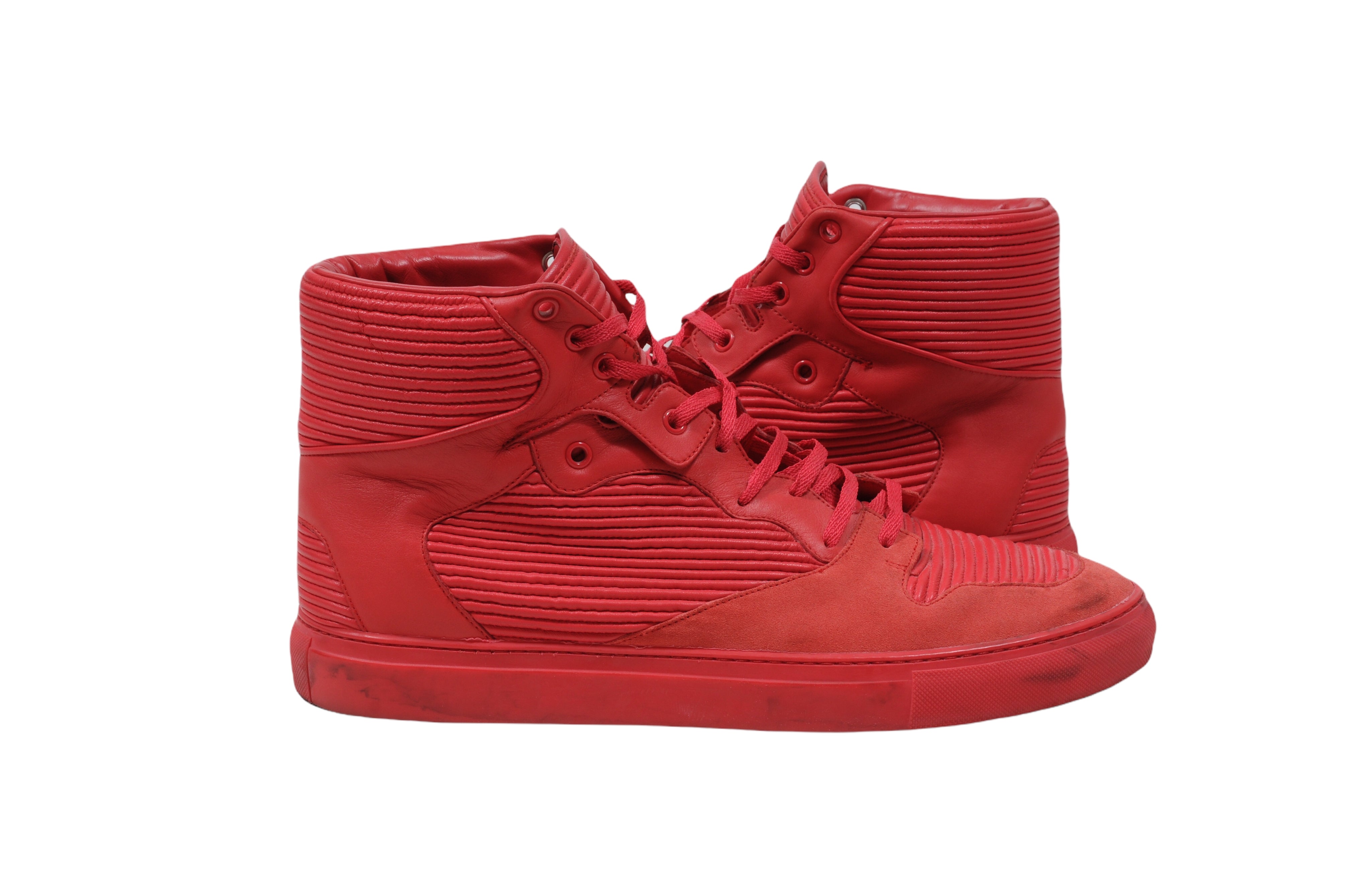 Herske spids Forstyrret Balenciaga Men's Red Pleated Leather Suede High Top Sneakers Size 45 12 –  THE-ECHELON