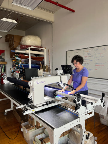 Sophie at work on the longarm machine