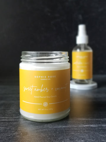 Sweet Amber + Coconut Soy Candle Room Mist by Sophie Rose Candle Co.