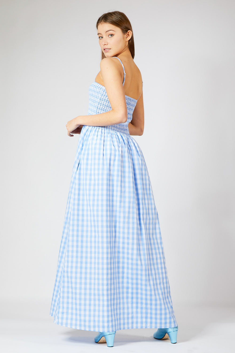 blue gingham maxi dress