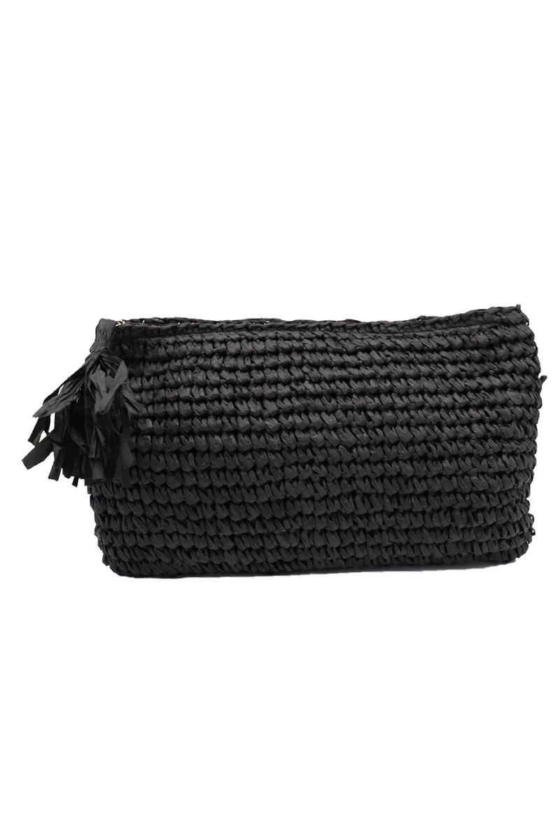 black woven clutch bag