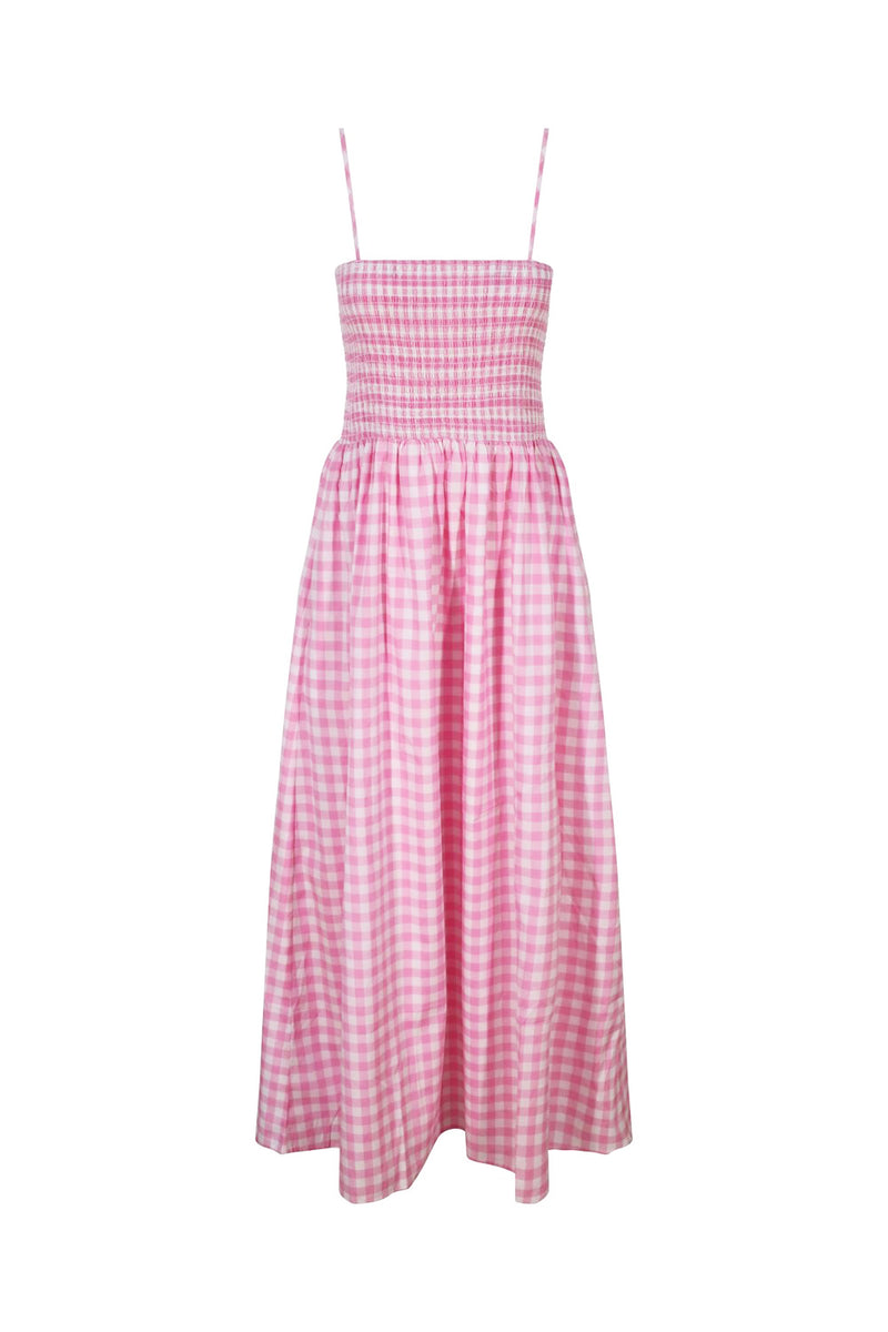 pink gingham maxi dress