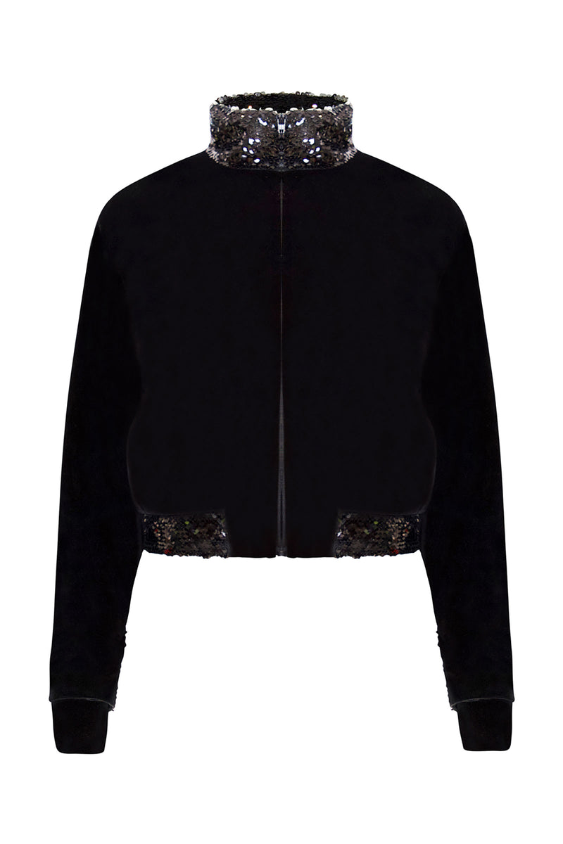 Ilona Rich Black Velvet Sequin Detail Crop Jacket – Rich Fashion