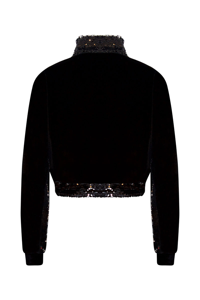 Ilona Rich Black Velvet Sequin Detail Crop Jacket – Rich Fashion