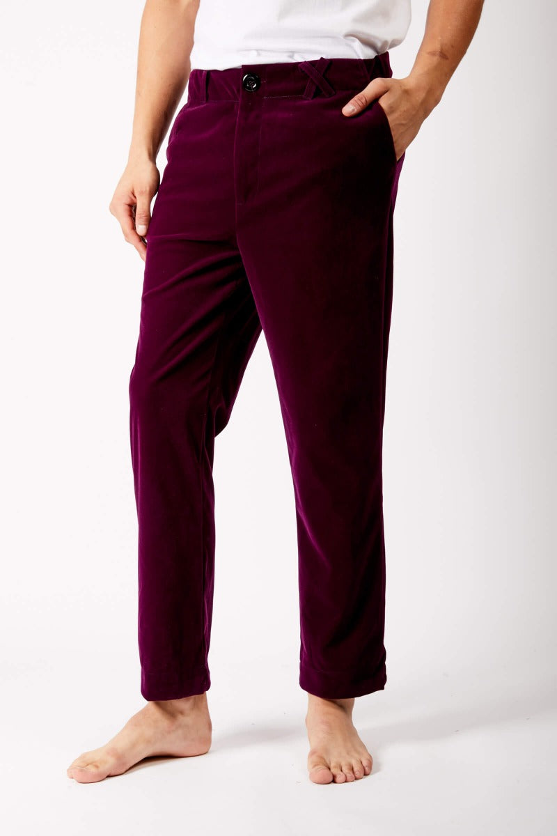 maroon velvet pants