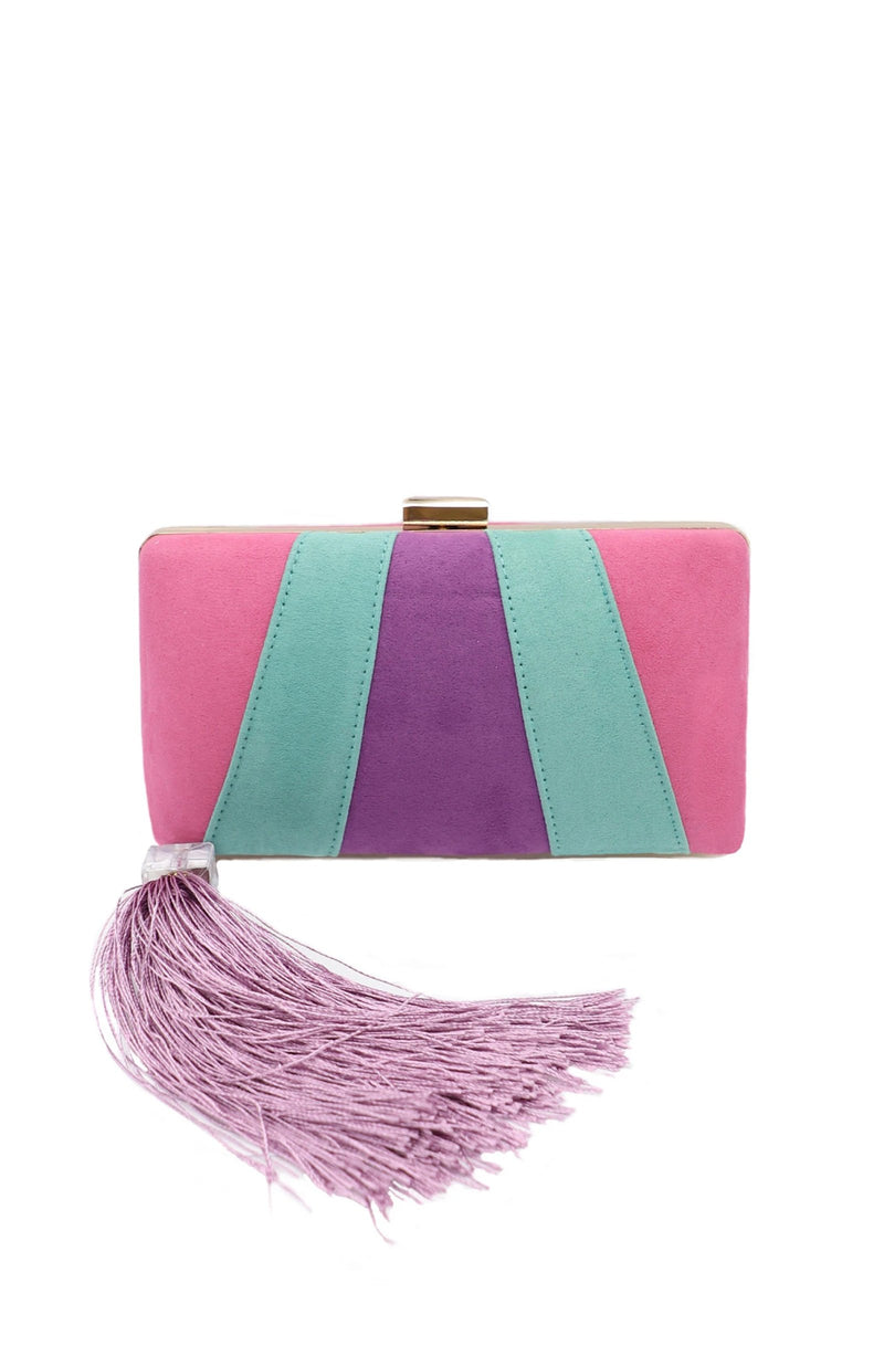 lilac suede clutch bag